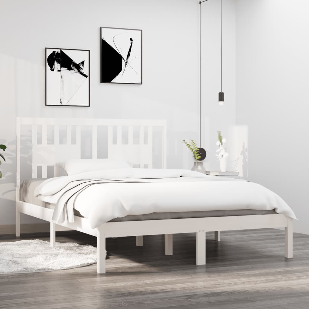 Bed Frame White Solid Wood 135x190 cm Double - Direct Imports
