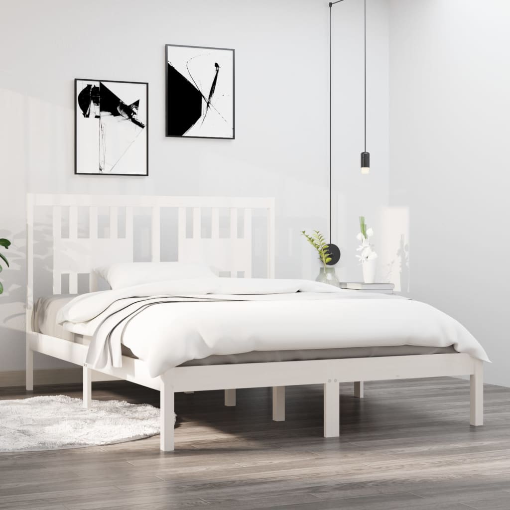 Bed Frame White Solid Wood Pine 140x190 cm - Style and Chic