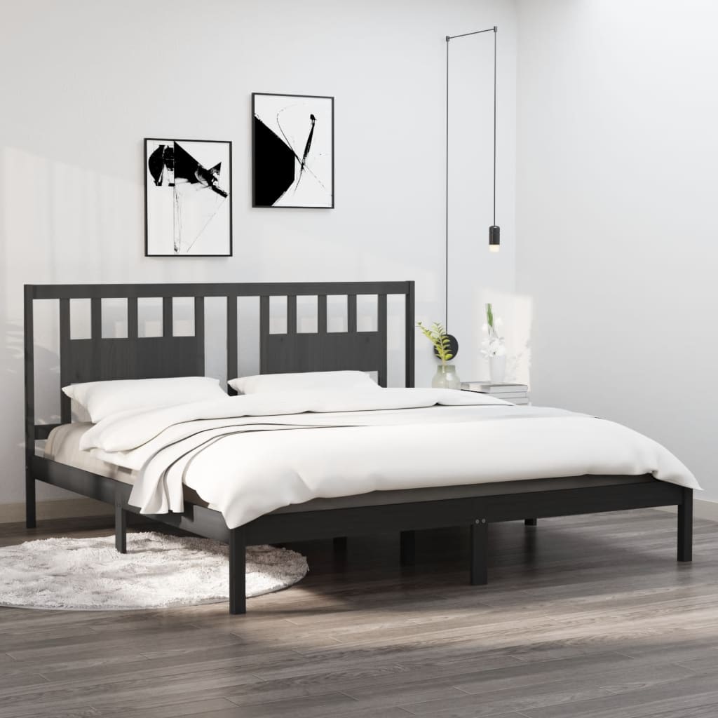 Bed Frame Grey Solid Wood Pine 200x200 cm - Direct Imports