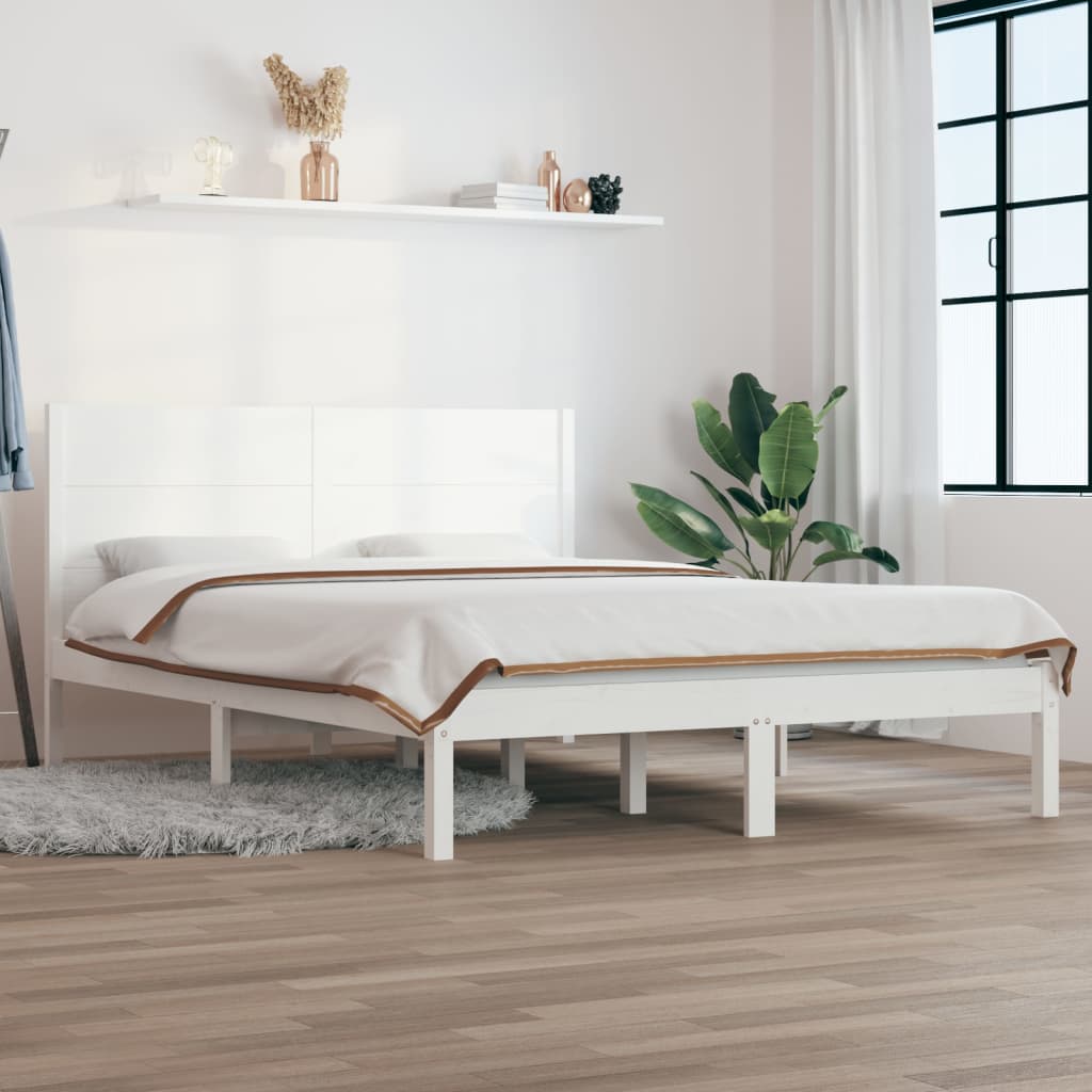 Bed Frame White Solid Wood Pine 140x200 cm - All Things Good