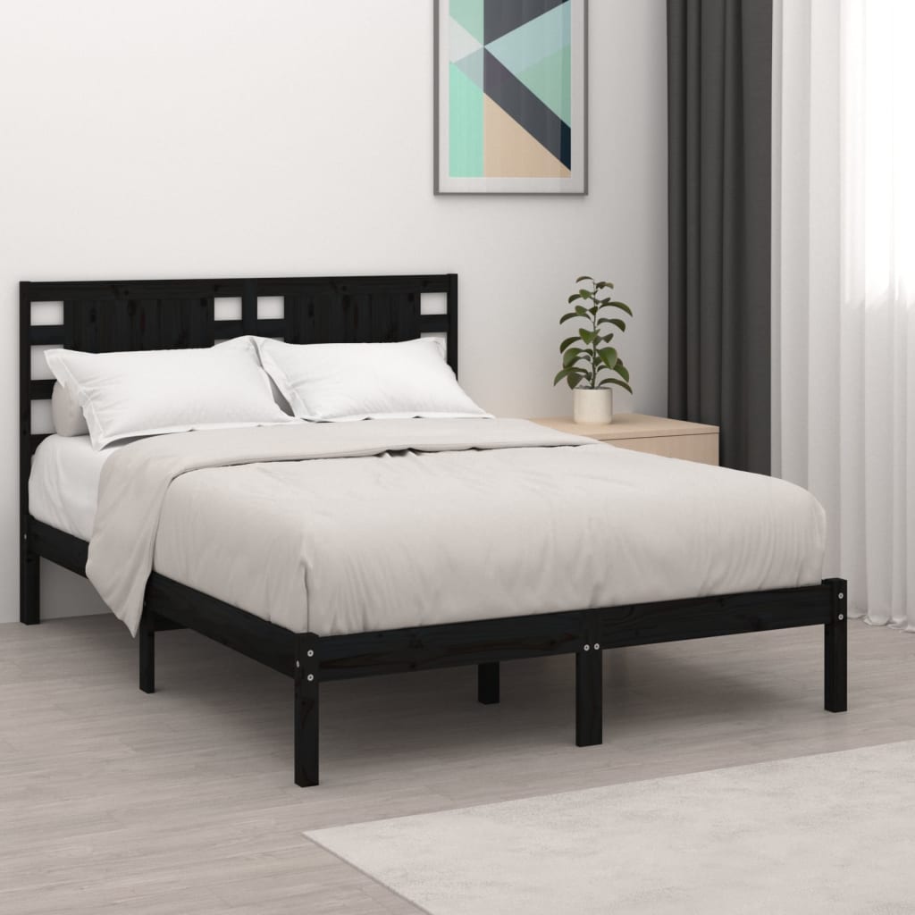 Bed Frame Black Solid Wood Pine 140x190 cm - Brittle & Co