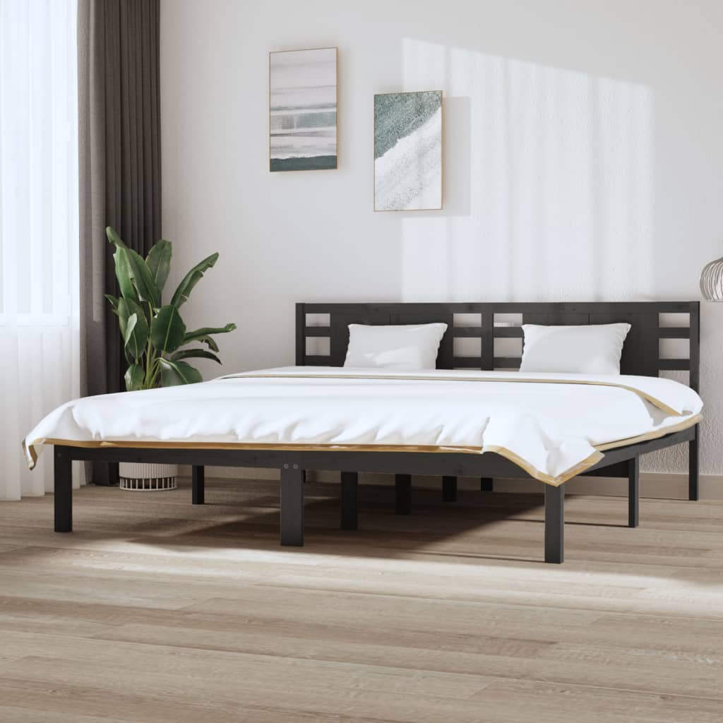 Bed Frame Grey Solid Wood Pine 200x200 cm - Decor Base