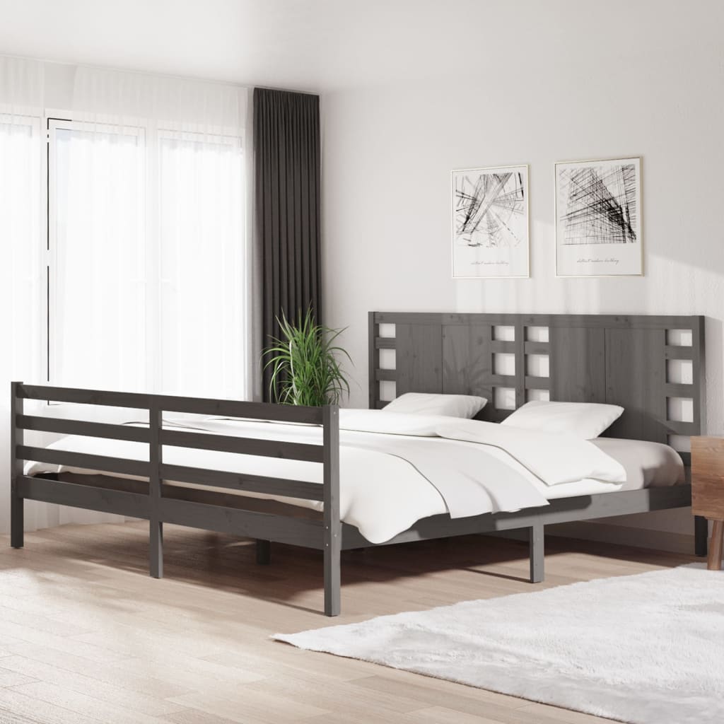 Bed Frame Grey Solid Wood Pine 200x200 cm - Brittle & Co