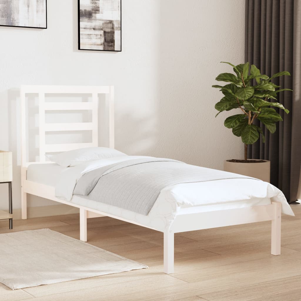 Bed Frame White Solid Wood 75x190 cm Small Single - Design Hut