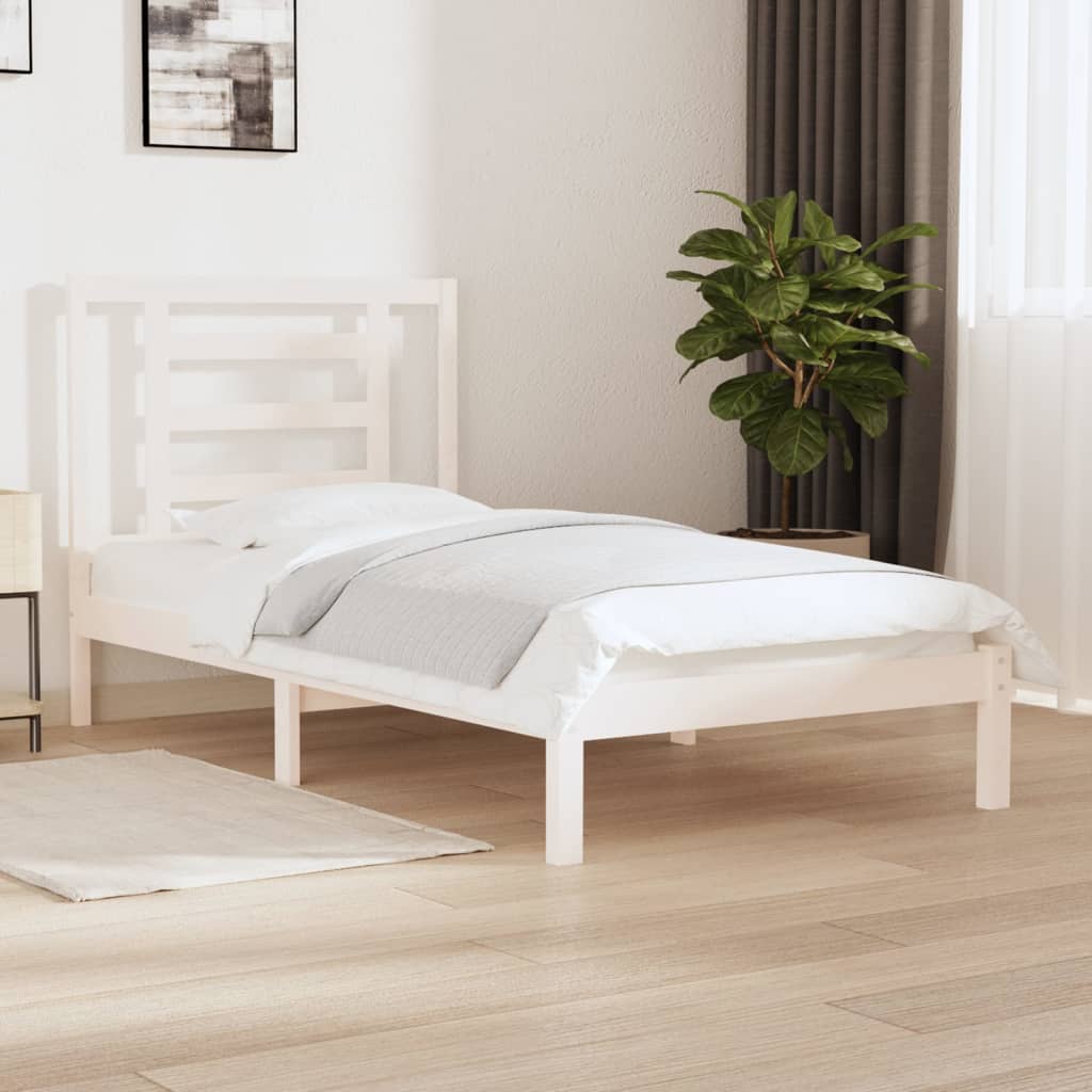 Bed Frame White Solid Wood Pine 90x200 cm - All Things Good