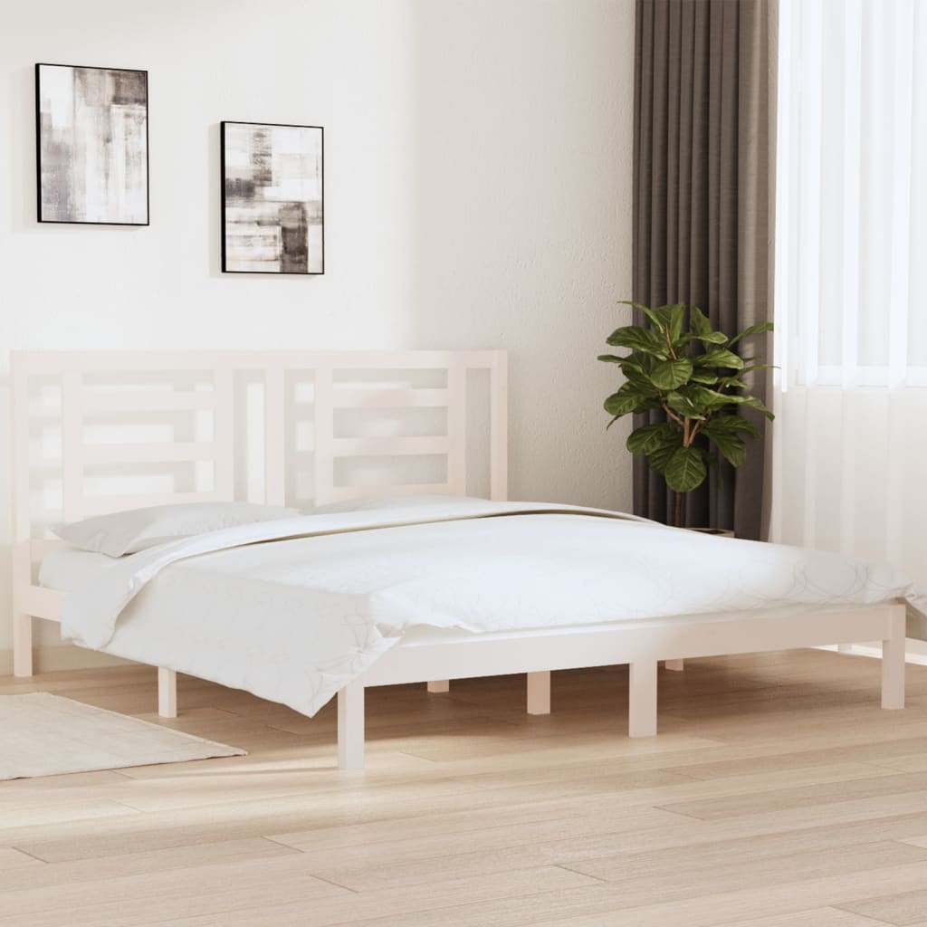 Bed Frame White Solid Wood 180x200 cm Super King Size - Tyrell & Tyrell
