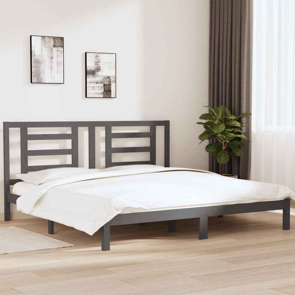 Bed Frame Grey Solid Wood Pine 200x200 cm - Decor Base