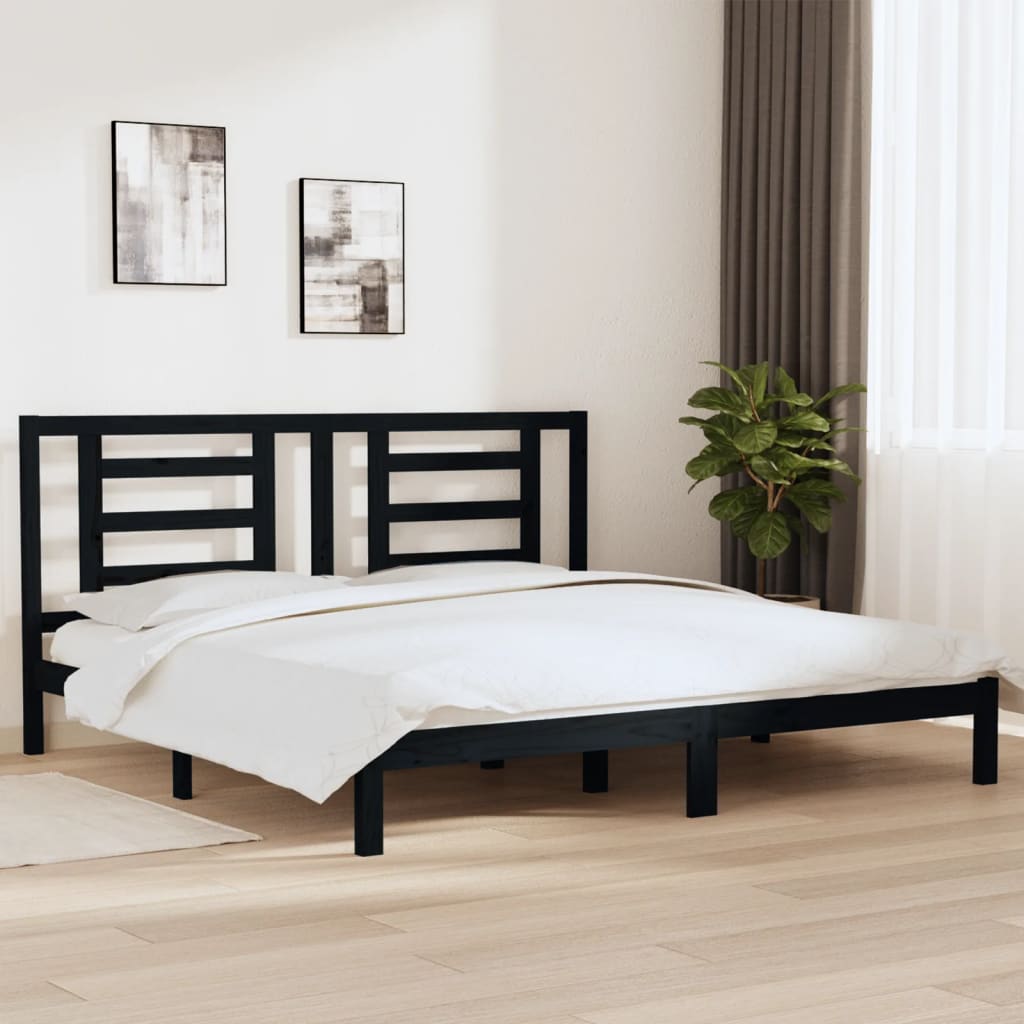 Bed Frame Black Solid Wood Pine 200x200 cm - Brittle & Co