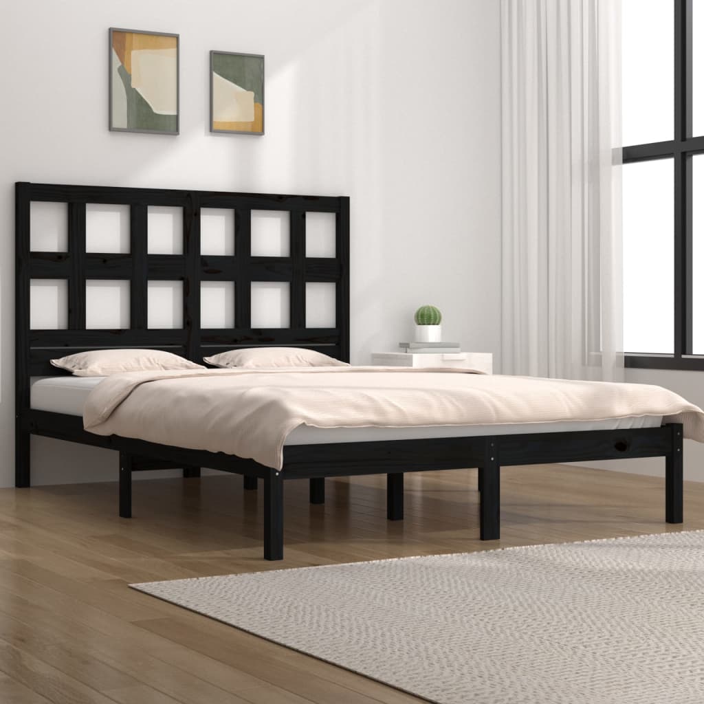 Bed Frame Black Solid Wood Pine 140x190 cm - Brittle & Co