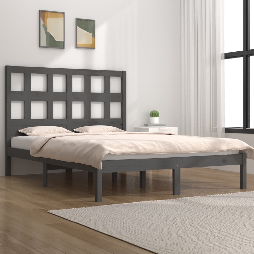 Bed Frame Grey Solid Wood Pine 200x200 cm - Direct Imports