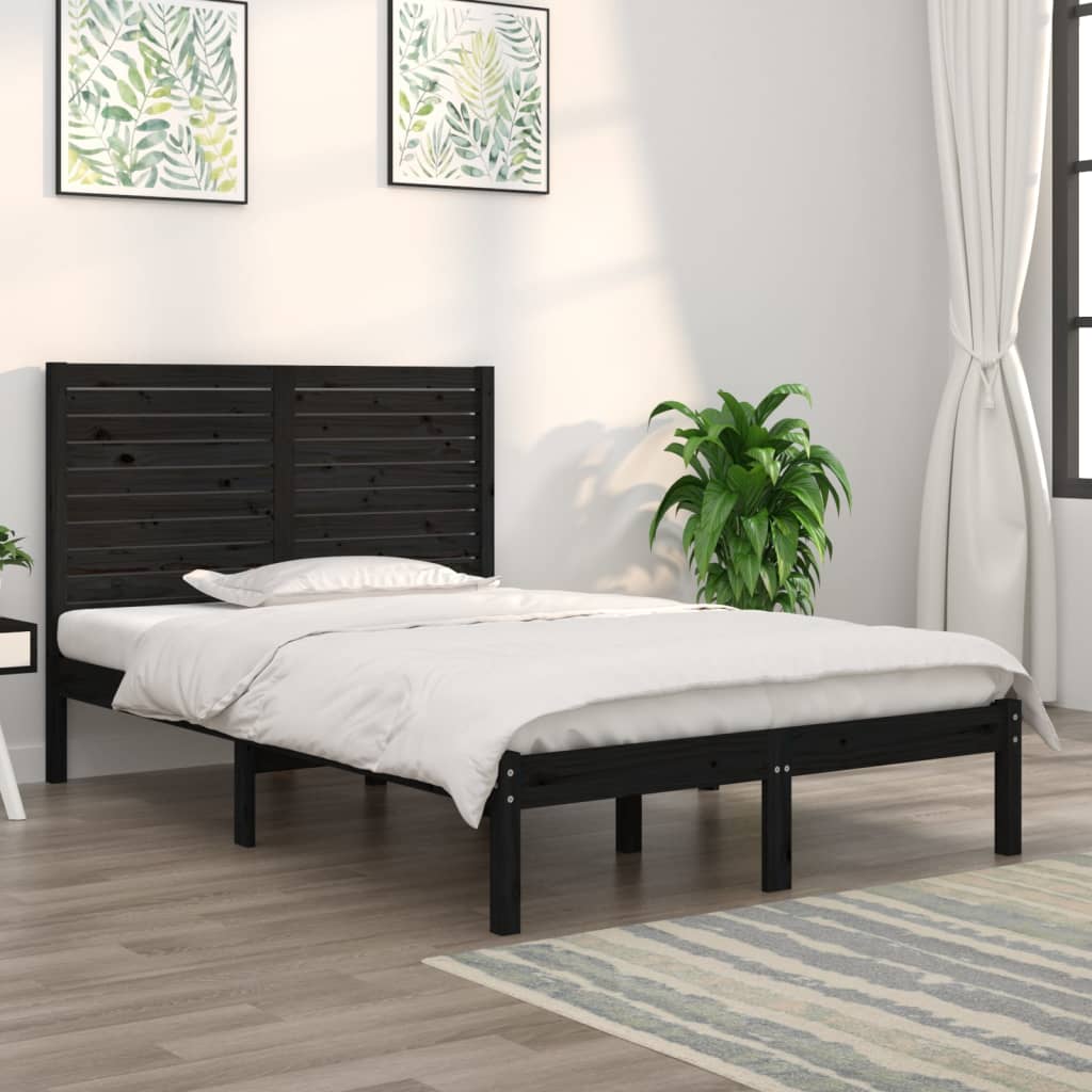 Bed Frame Black Solid Wood 140x190 cm - Brittle & Co