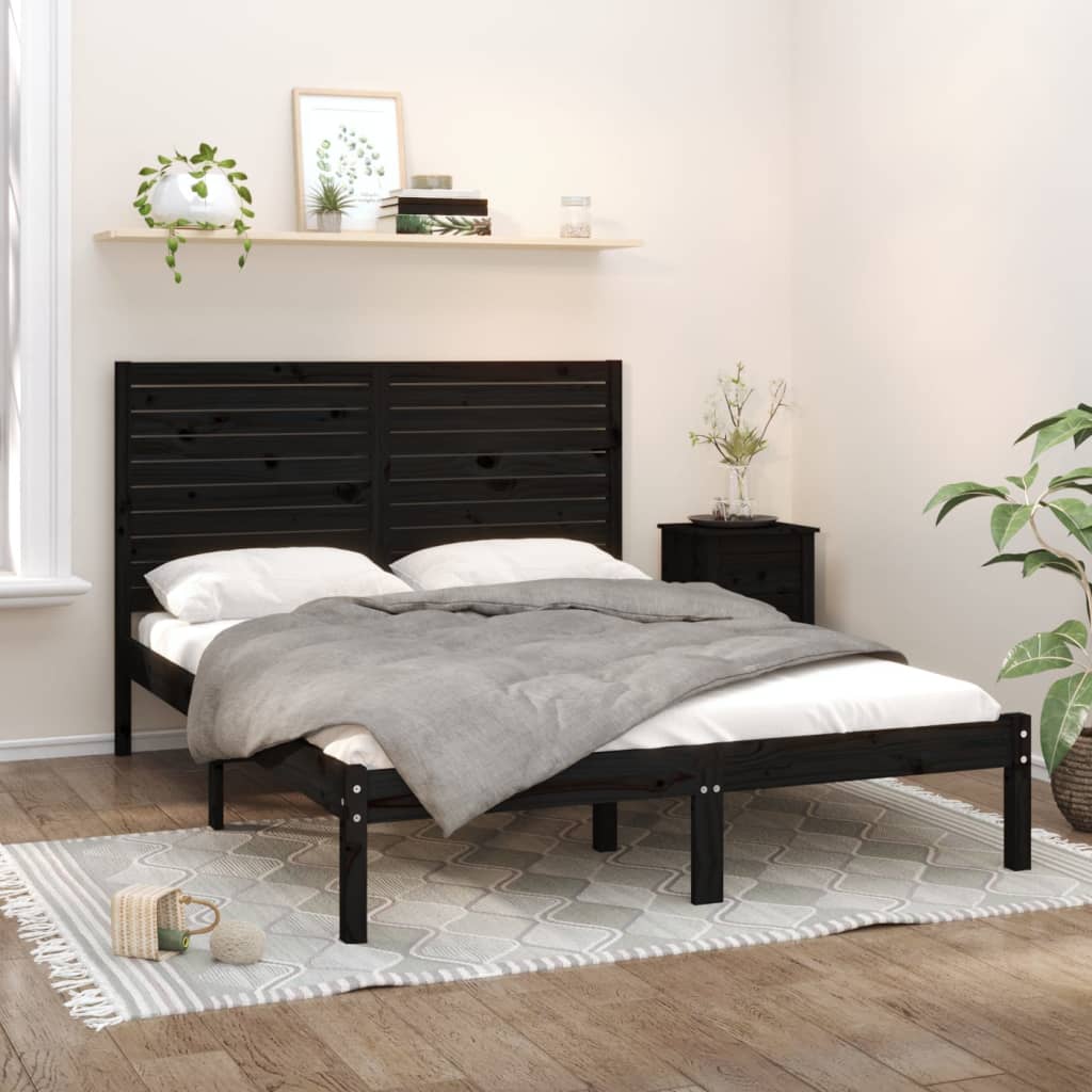 Bed Frame Black Solid Wood 150x200 cm King Size - Merlin Deals