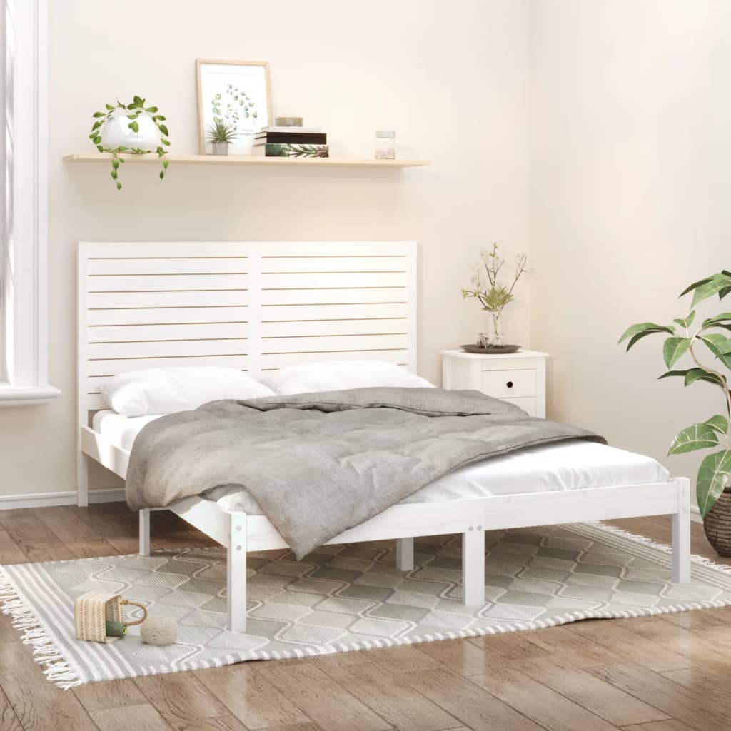 Bed Frame White Solid Wood 160x200 cm - All Things Good
