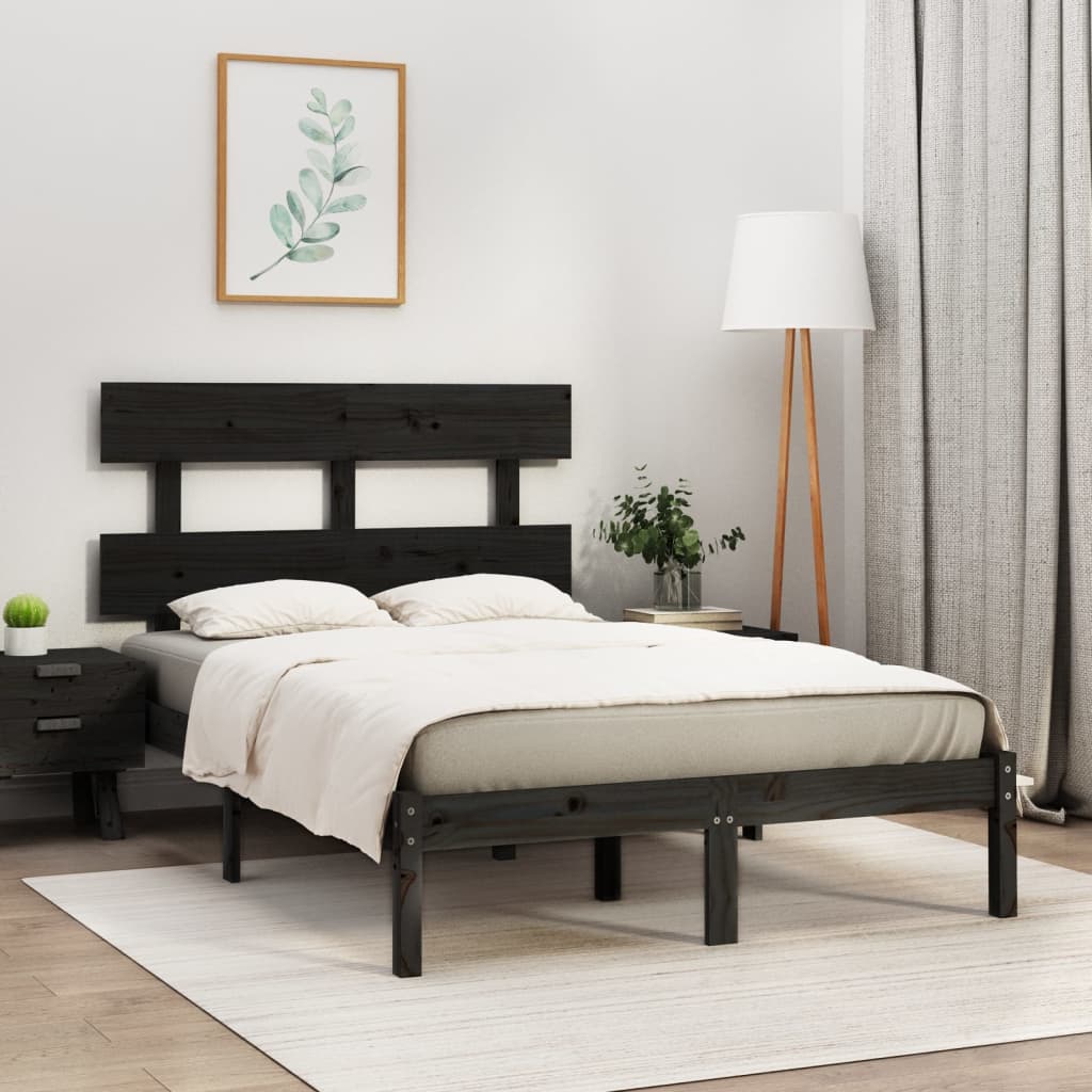 Bed Frame Black Solid Wood 140x190 cm - Merlin Deals