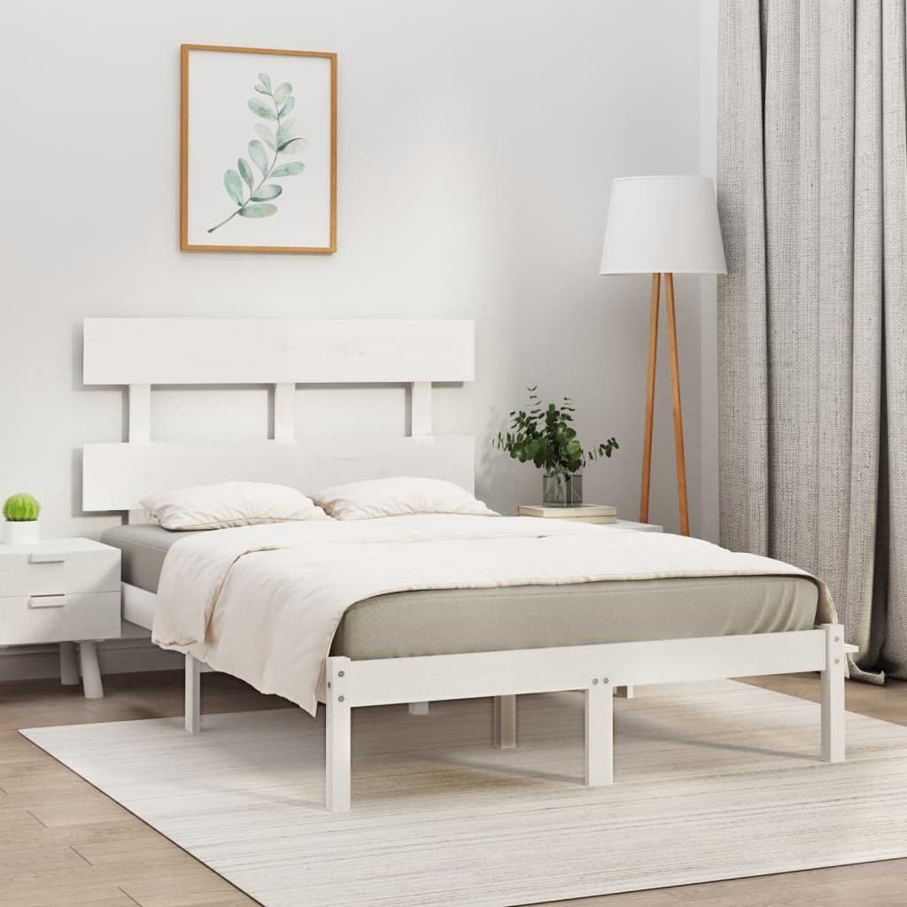 Bed Frame White Solid Wood 160x200 cm - All Things Good