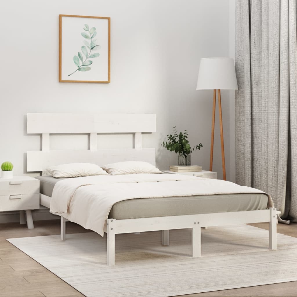 Bed Frame White Solid Wood 200x200 cm - The Home Maker