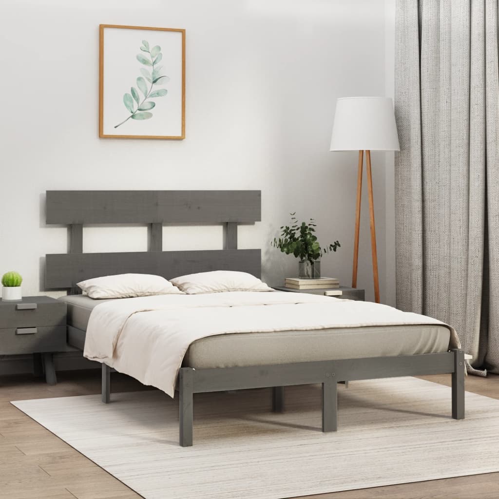 Bed Frame Grey Solid Wood 200x200 cm - Unbeatable Bargains