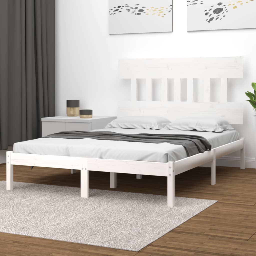 Bed Frame White Solid Wood 200x200 cm - Merkel Designers