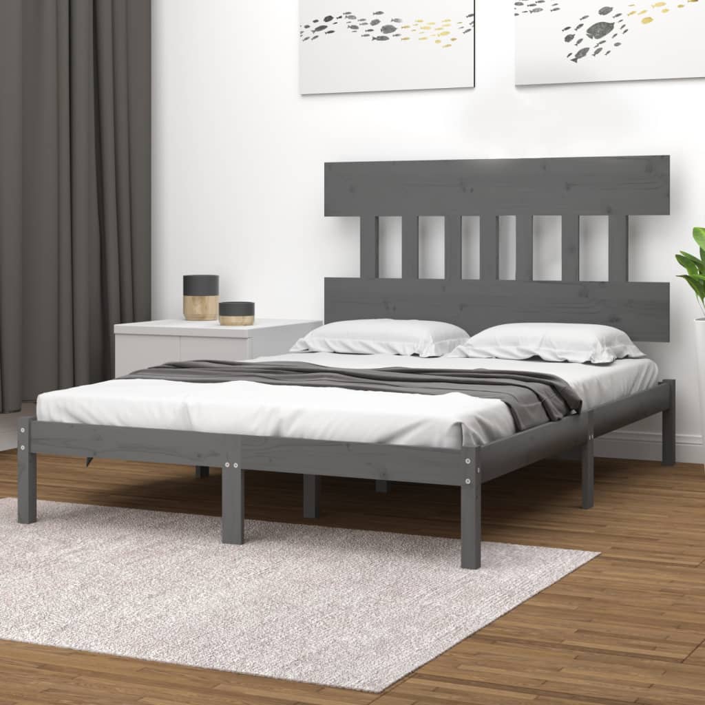 Bed Frame Grey Solid Wood 200x200 cm - Millennium Furniture