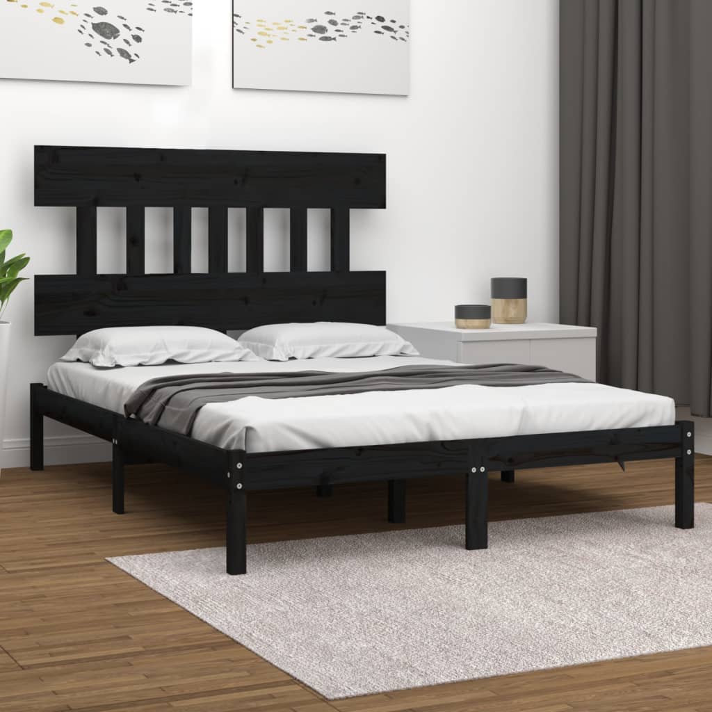 Bed Frame Black Solid Wood 200x200 cm - Millennium Furniture