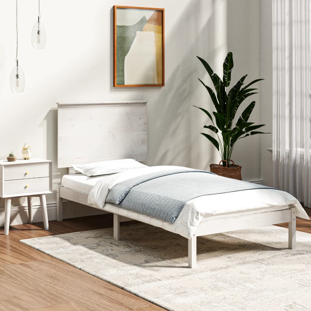 Bed Frame White Solid Wood 90x190 cm Single - All Things Good