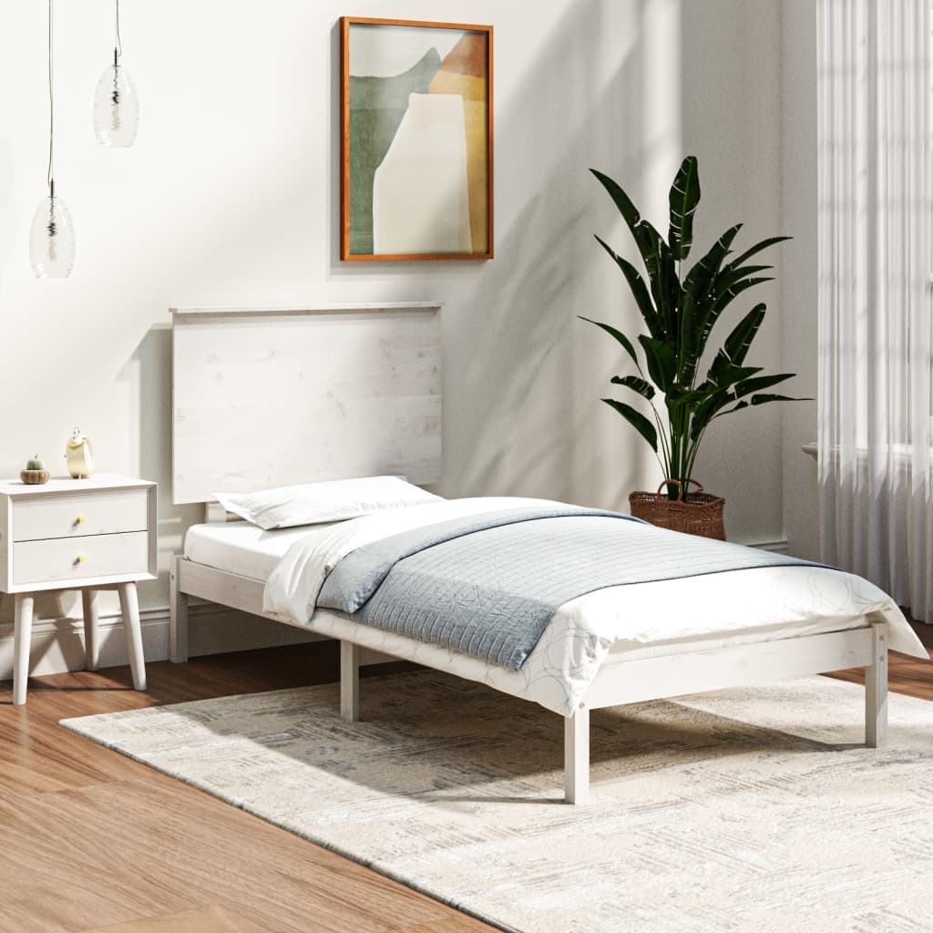 Bed Frame White Solid Wood Pine 100x200 cm - Design Hut