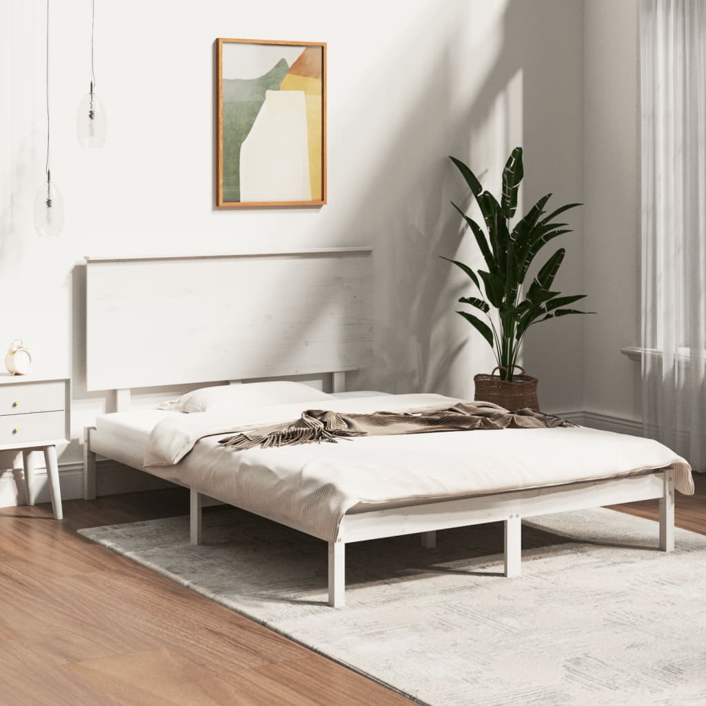 Bed Frame White Solid Wood Pine 120x200 cm - Merkel Designers