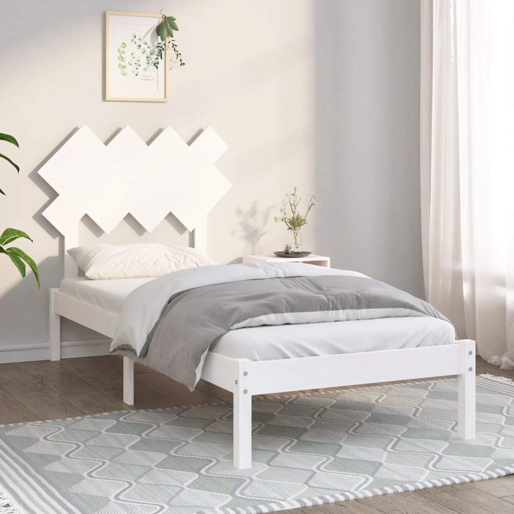 Bed Frame White 90x190 cm Single Solid Wood - Brittle & Co