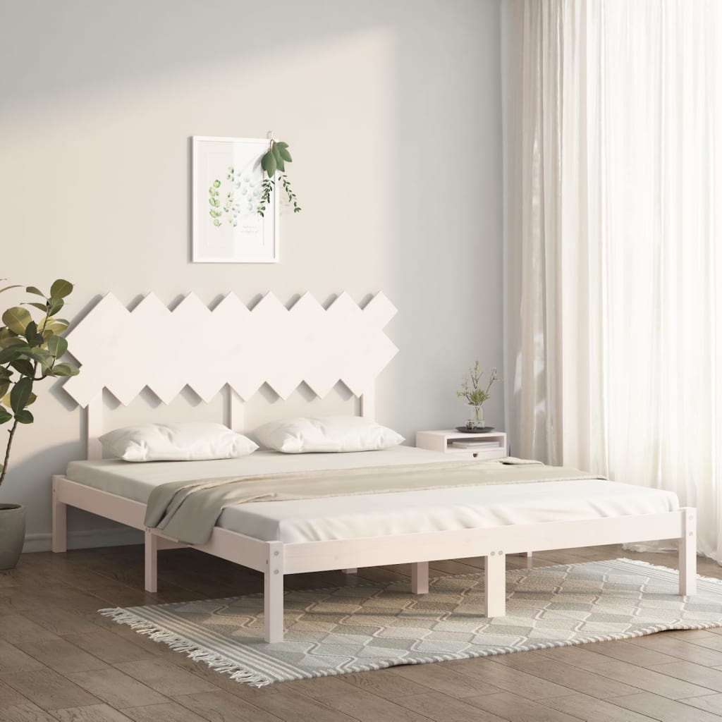 Bed Frame White 160x200 cm Solid Wood - Direct Imports