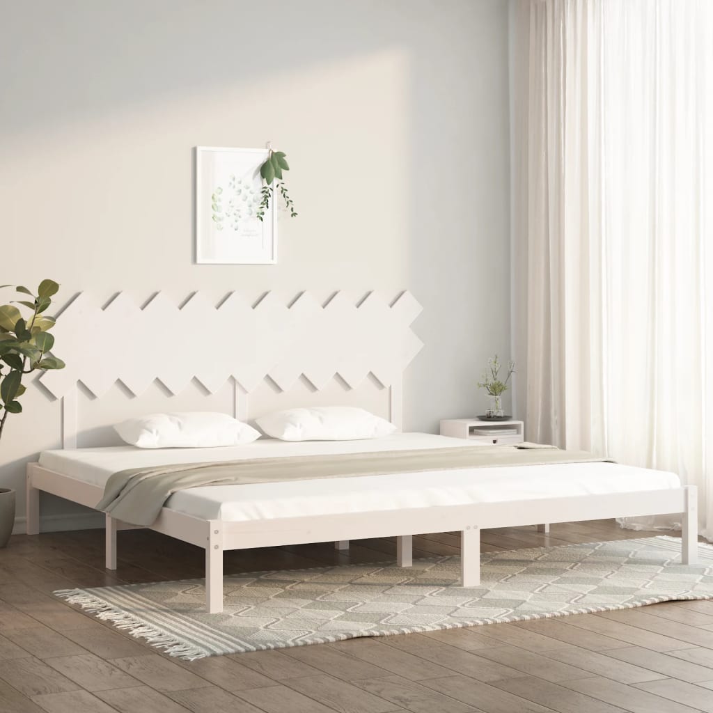 Bed Frame White 200x200 cm Solid Wood - Sid & Sam