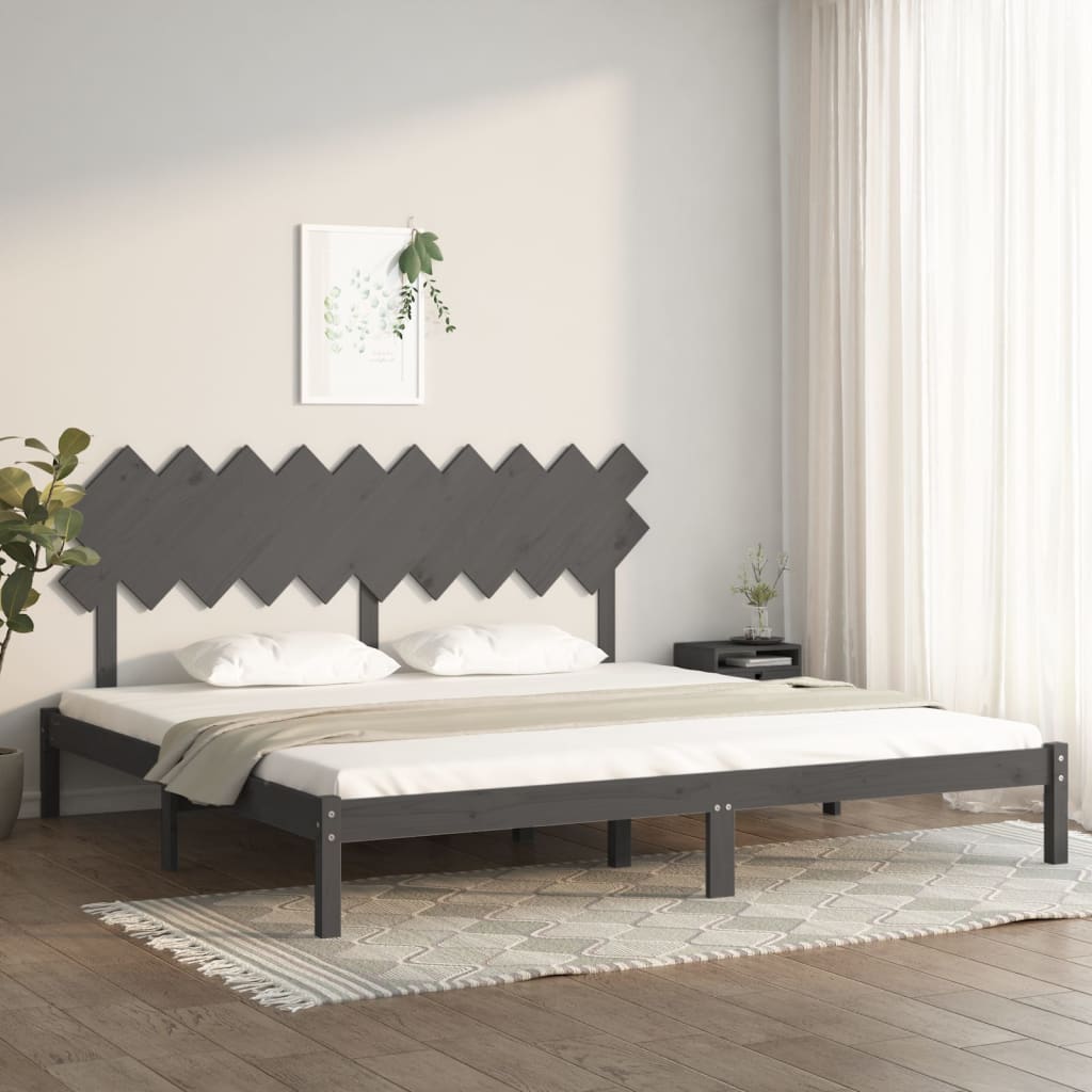 Bed Frame Grey 200x200 cm Solid Wood - Style and Chic