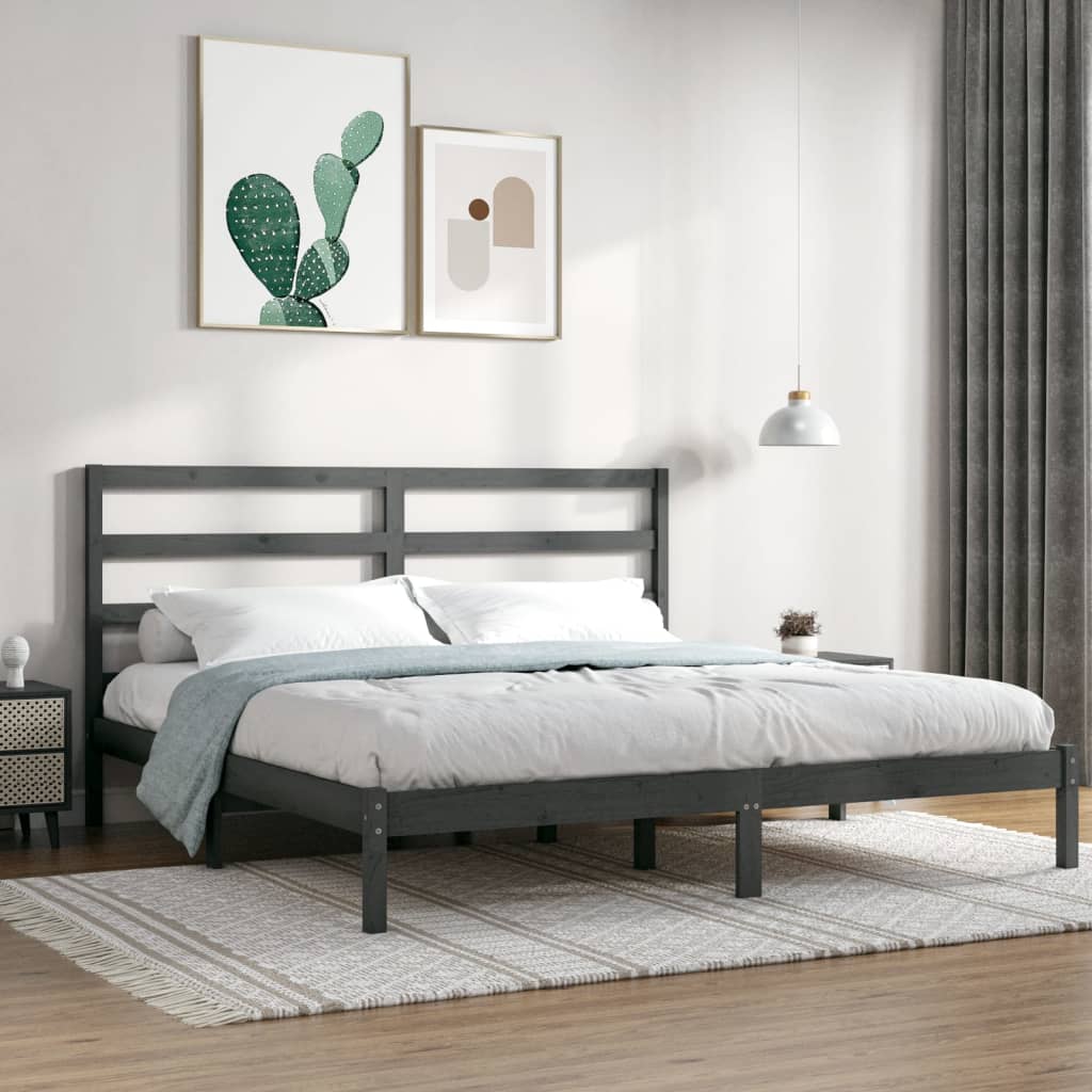 Bed Frame Grey Solid Wood Pine 200x200 cm - Casper Homes