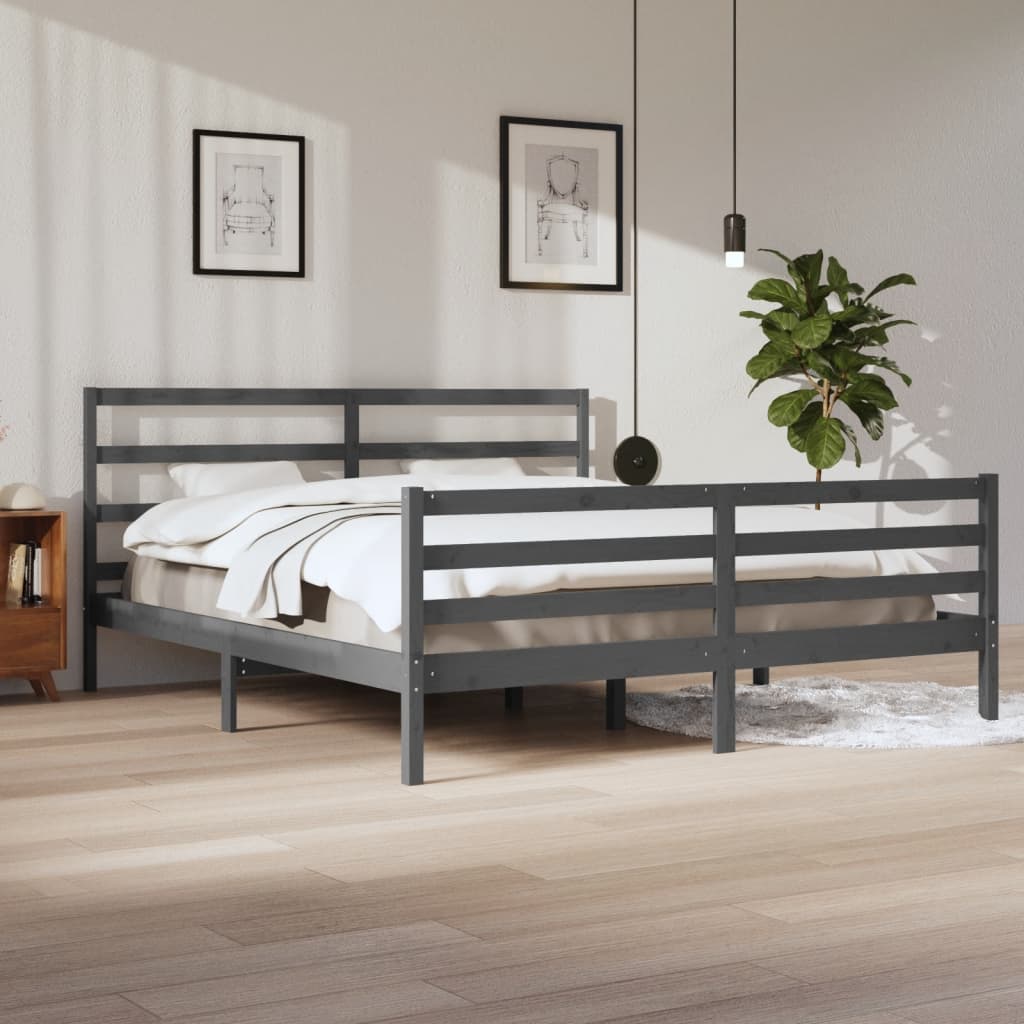 Bed Frame Grey Solid Wood Pine 200x200 cm - Discount Dealers