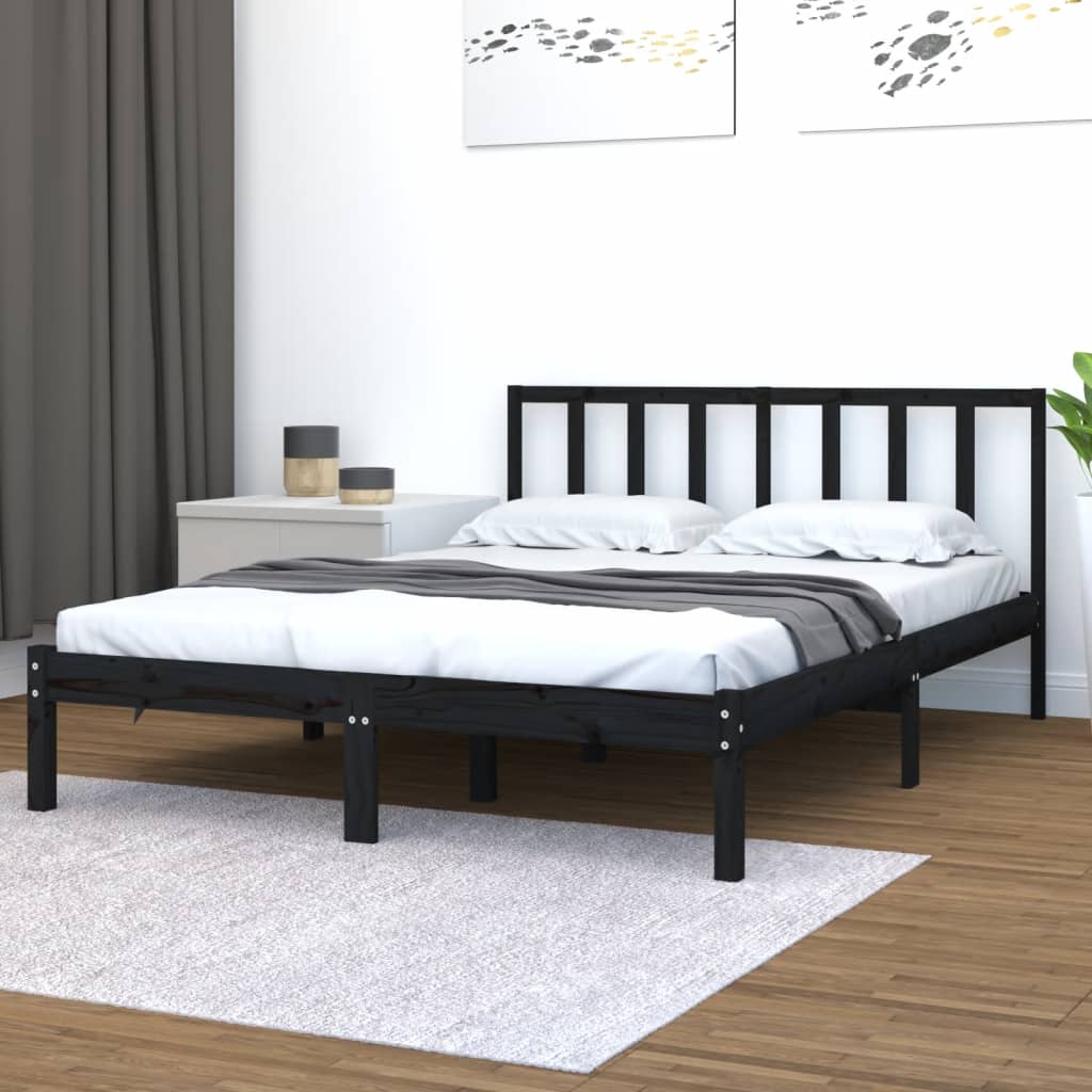 Bed Frame Black Solid Wood Pine 150x200 cm King Size - Style and Chic