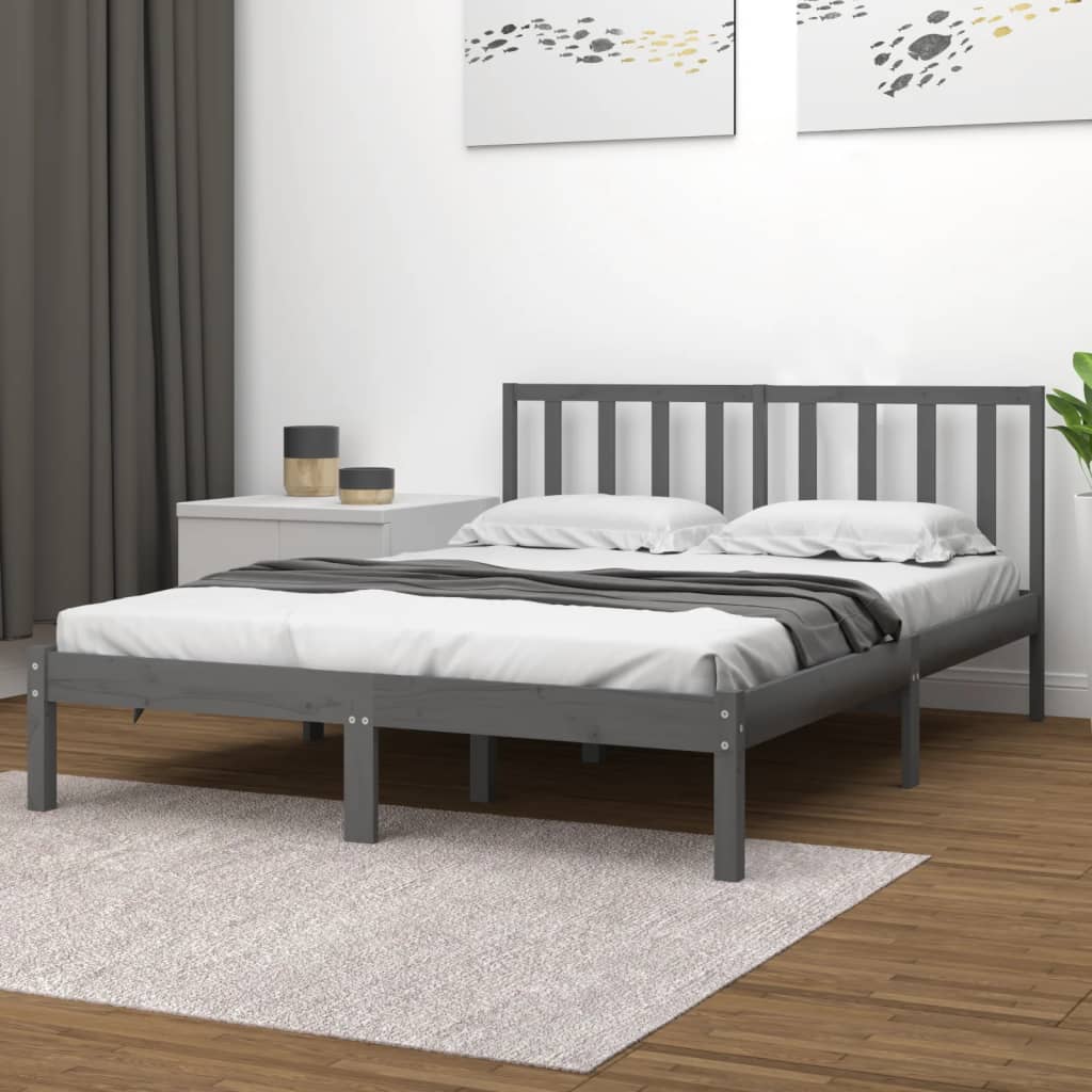Bed Frame Grey Solid Wood Pine 200x200 cm - Tyrell & Tyrell