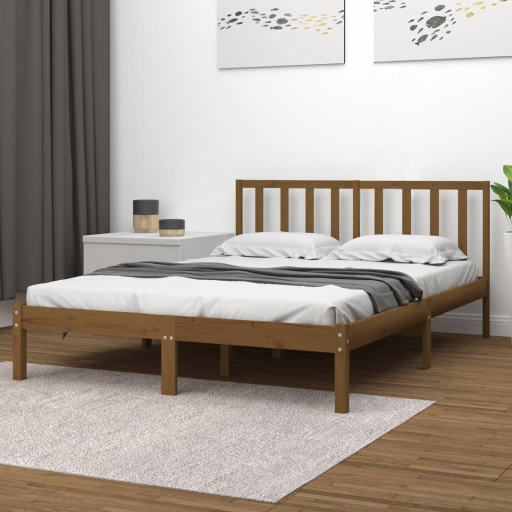 Bed Frame Honey Brown Solid Wood Pine 200x200 cm - Discount Dealers
