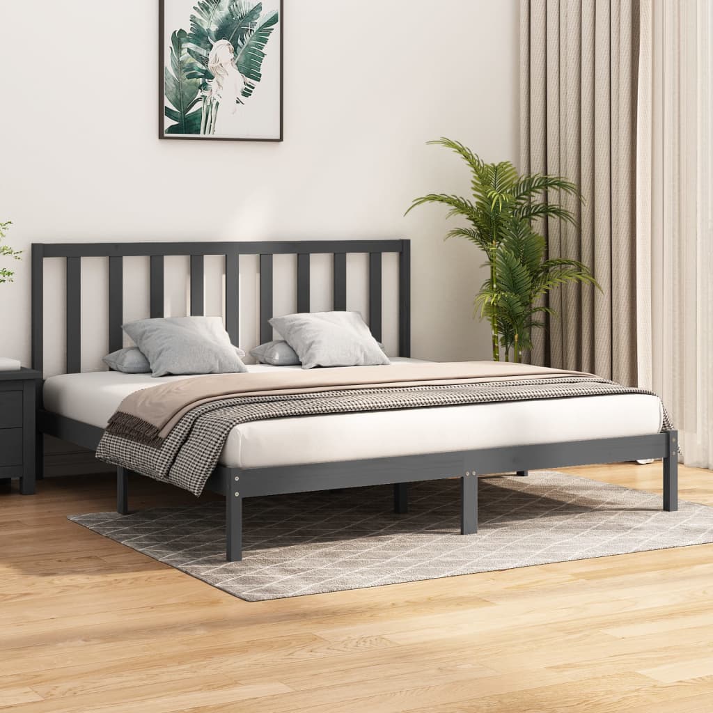 Bed Frame Grey Solid Wood Pine 200x200 cm - Tyrell & Tyrell