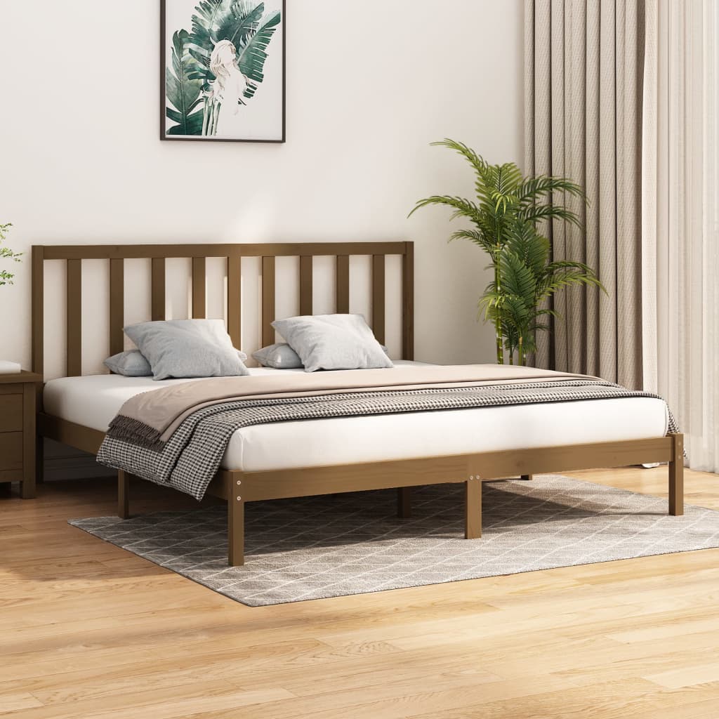 Bed Frame Honey Brown Solid Wood Pine 200x200 cm - Merlin Deals
