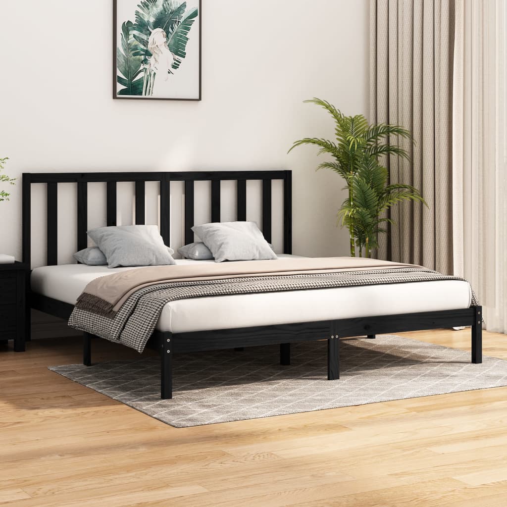 Bed Frame Black Solid Wood Pine 200x200 cm - All Things Good