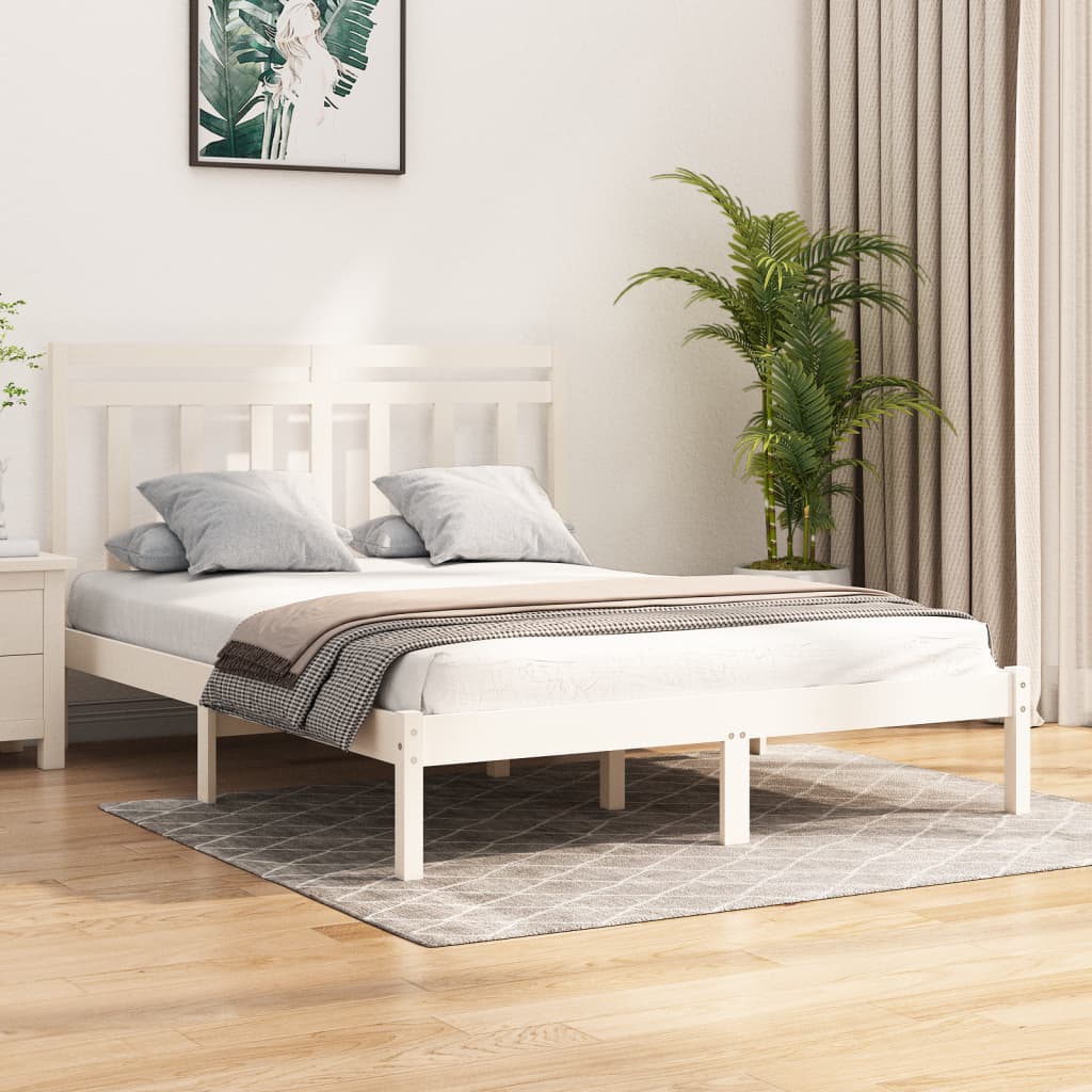 Bed Frame White Solid Wood 135x190 cm Double - Merlin Deals