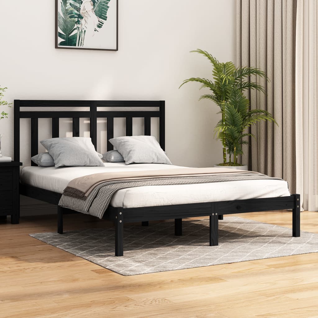 Bed Frame Black Solid Wood 150x200 cm King Size - The Home Maker