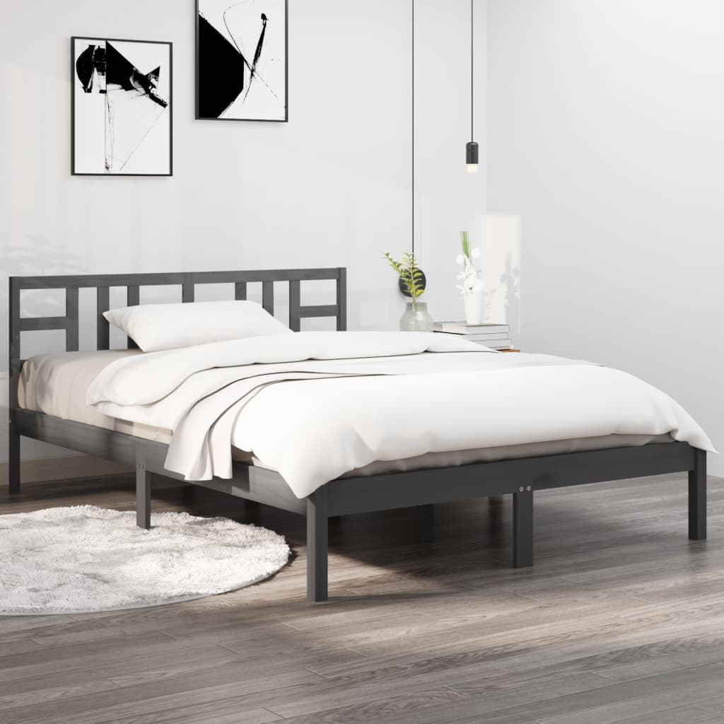 Bed Frame Grey Solid Wood 200x200 cm - Sid & Sam