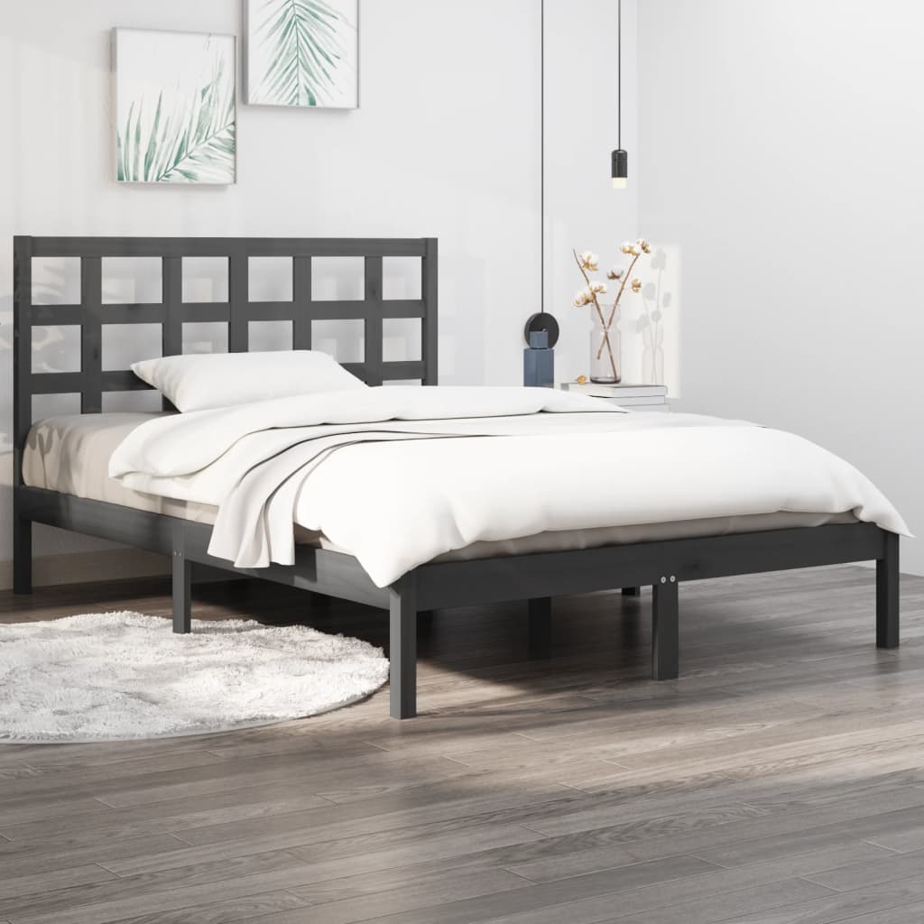 Bed Frame Grey Solid Wood 200x200 cm - Merlin Deals