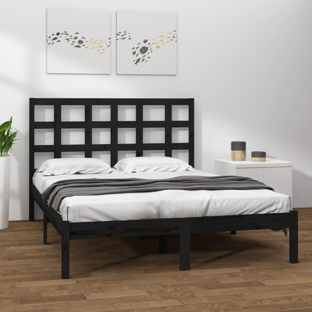 Bed Frame Black Solid Wood 200x200 cm - Design Hut