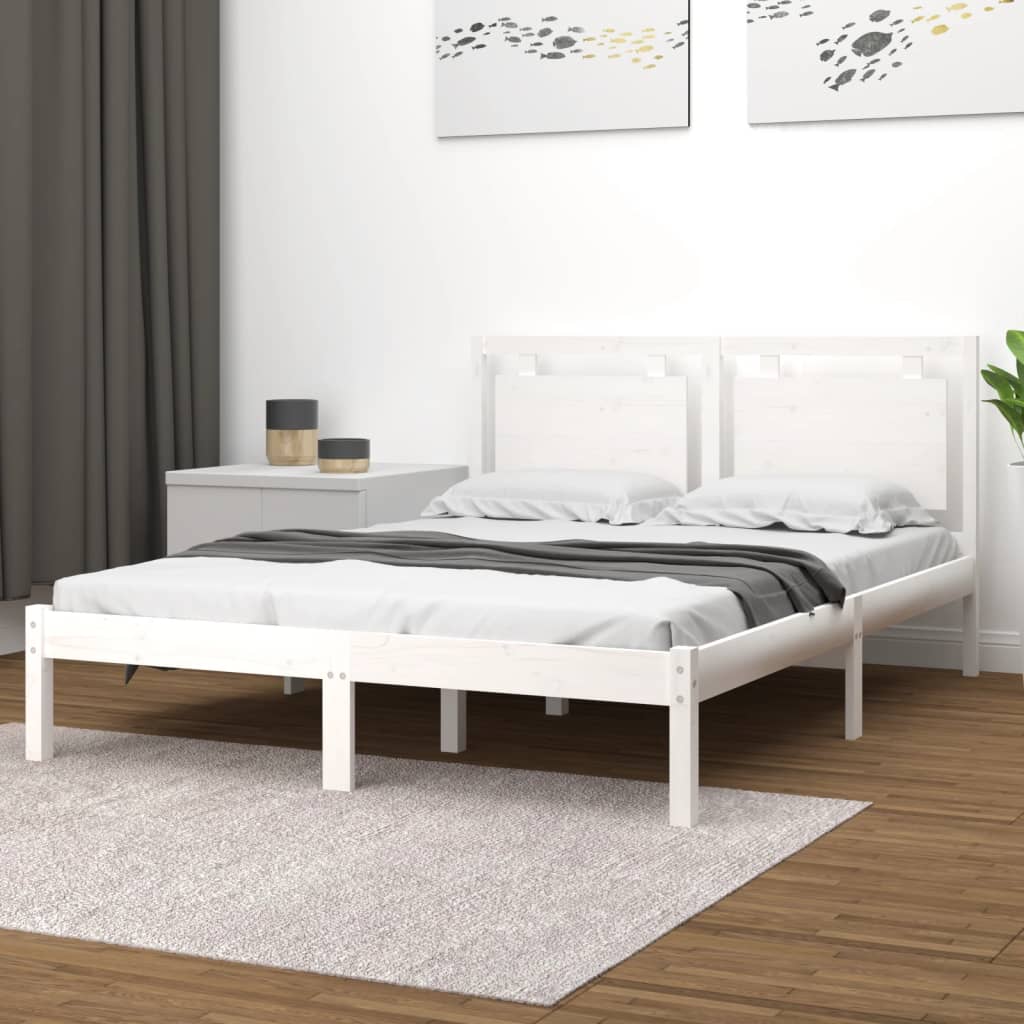 Bed Frame White Solid Wood 200x200 cm - The Home Maker