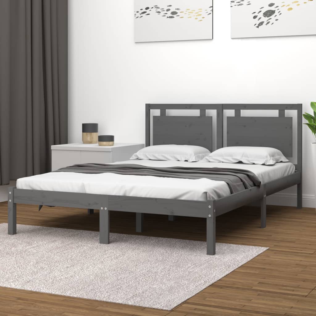 Bed Frame Grey Solid Wood 200x200 cm - Sid & Sam