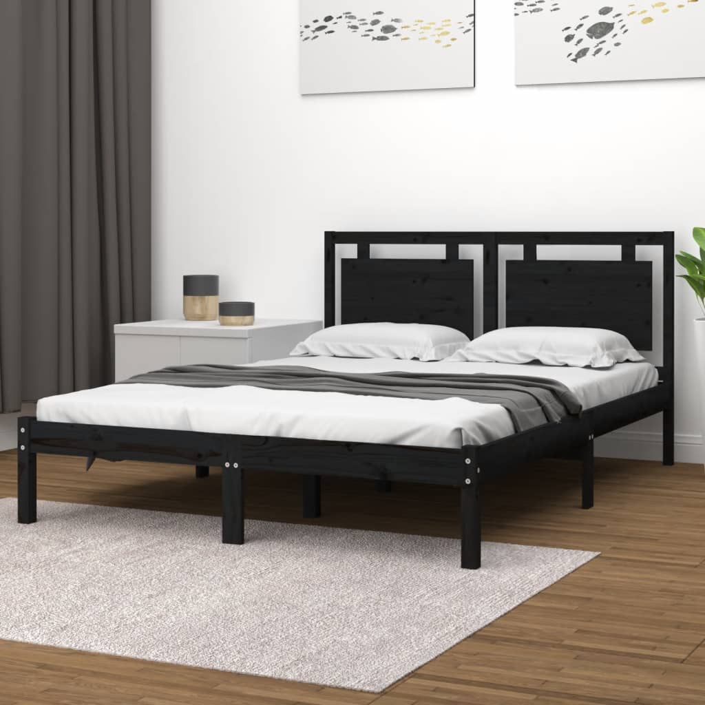 Bed Frame Black Solid Wood 200x200 cm - All Things Good