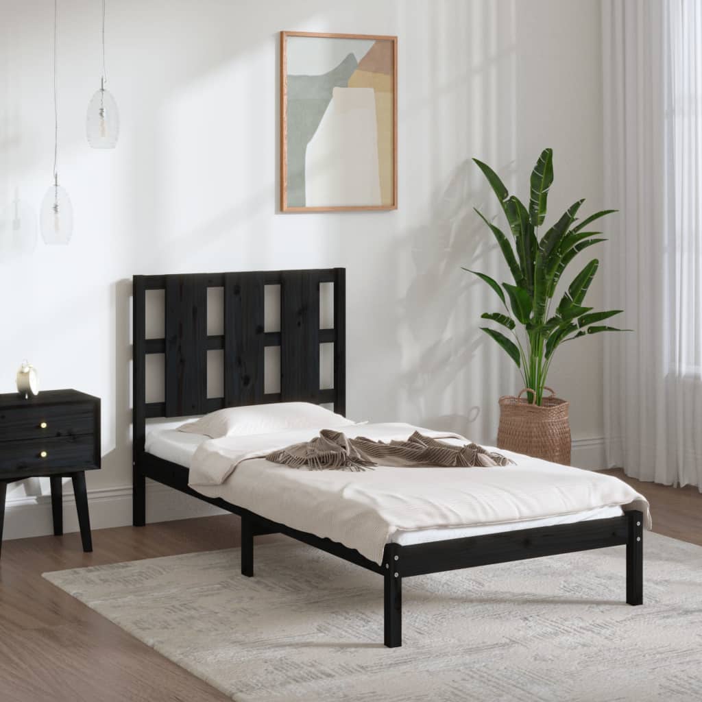 Bed Frame Black Solid Wood Pine 100x200 cm - Decor Base