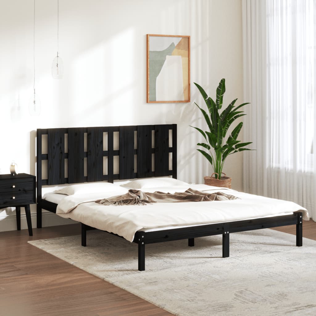Bed Frame Black Solid Wood 150x200 cm King Size - Direct Imports