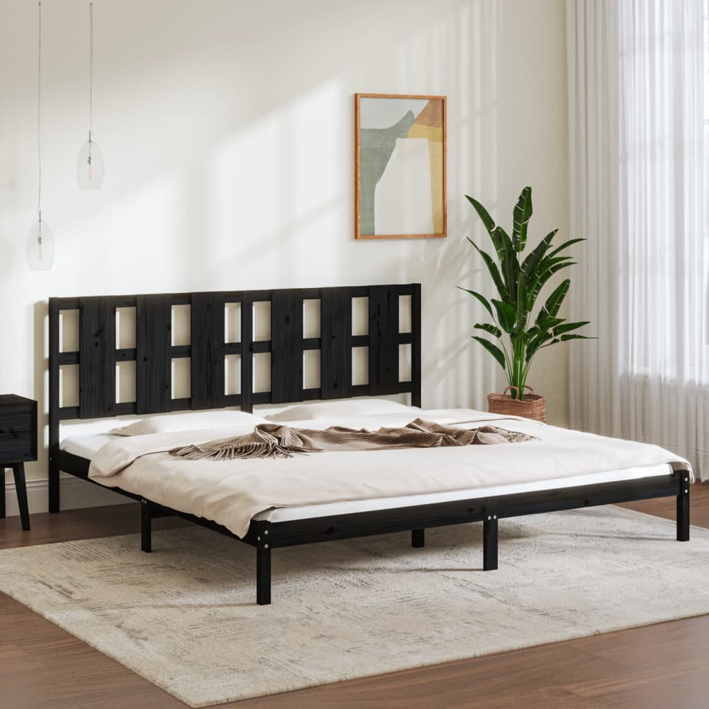 Bed Frame Black Solid Wood Pine 200x200 cm - Merkel Designers